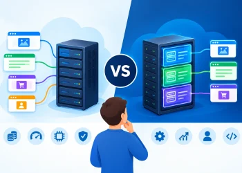 Shared hosting vs VPS hosting comparison showing different server setups
