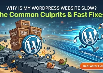 Infographic showing common reasons why a WordPress website runs slow and how optimized hosting fixes it.